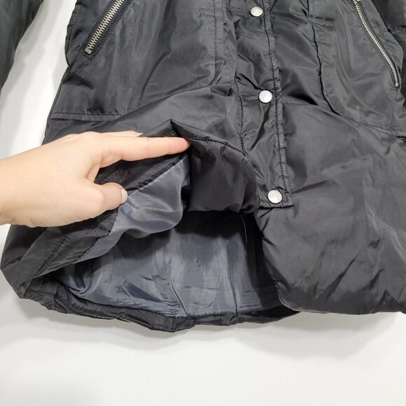 Folia Black Belted Classic Puffer Jacket Lined Hooded Winter Pockets Coat Office - Picture 5 of 16